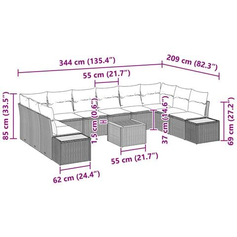 Set Divano da Giardino da 11 Pezzi con Cuscini Nero Polyrattan Acacia - Foto 9