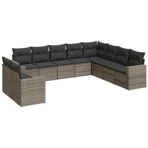 Set Divano da Giardino 10 pz con Cuscini Grigio in Polyrattan - Foto 1