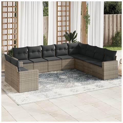 Set Divano da Giardino 10 pz con Cuscini Grigio in Polyrattan - Foto 2