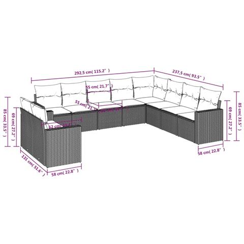Set Divano da Giardino 10 pz con Cuscini Grigio in Polyrattan - Foto 3