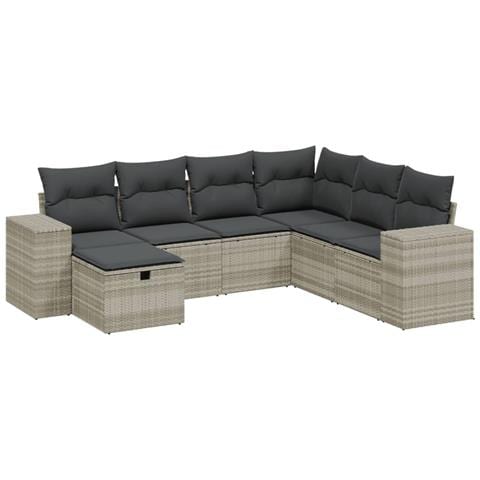 Set Divani da Giardino 7pz con Cuscini Grigio Chiaro Polyrattan - Foto 1
