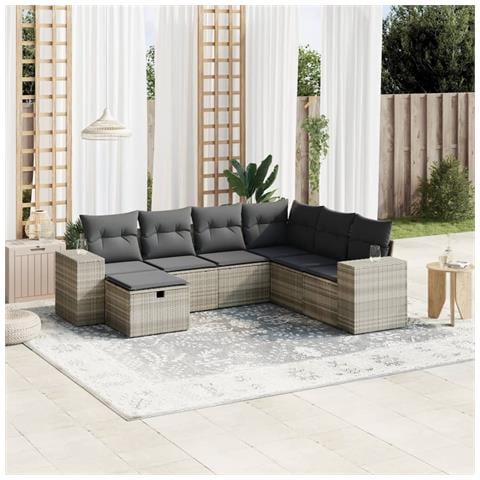 Set Divani da Giardino 7pz con Cuscini Grigio Chiaro Polyrattan - Foto 2