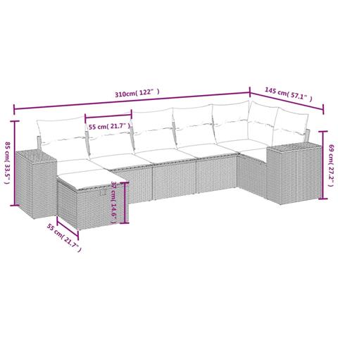 Set Divani da Giardino 7pz con Cuscini Grigio Chiaro Polyrattan - Foto 4