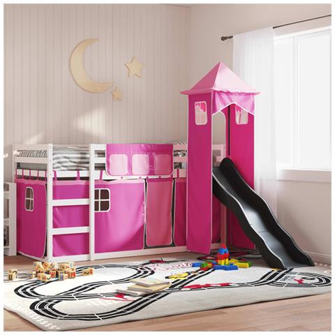 Letto a Castello con Scivolo e Tende Rosa 80x200 cm - Foto 2