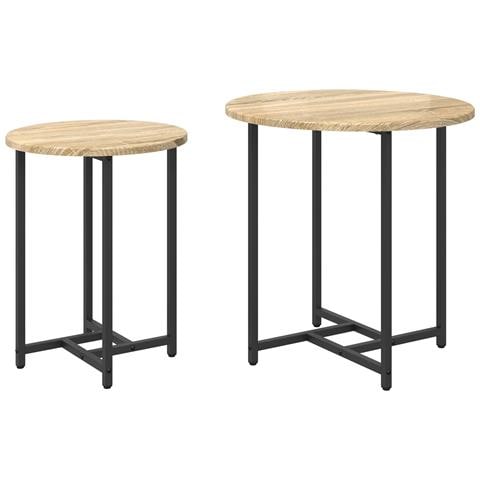 Set di 2 Tavolini in Legno Ingegnerizzato Rovere Sonoma e Metallo - Foto 1