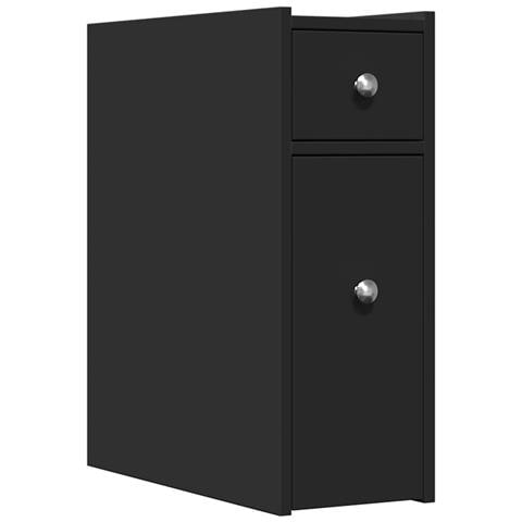 Armadietto da Bagno Stretto con Ruote Nero in Truciolato - Foto 1