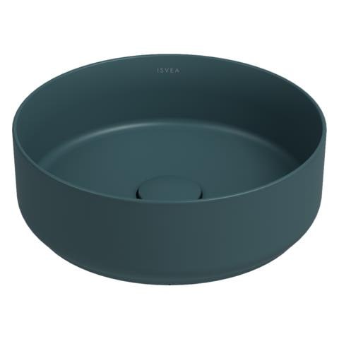 Lavabo Tondo Da Appoggio Senza Troppo Pieno In Ceramica Senza Foro Rubinetto - Verde Petrolio Opaco - Foto 1