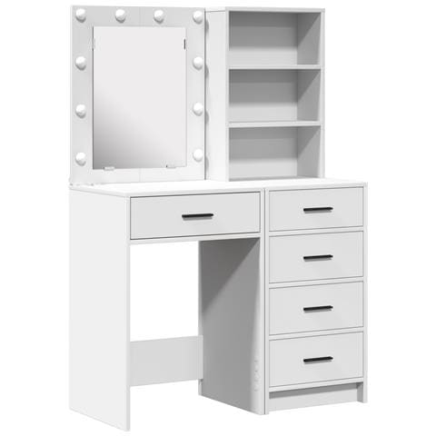 Set di due pezzi per il tavolo da trucco con LED in legno ingegnerizzato bianco - Foto 1