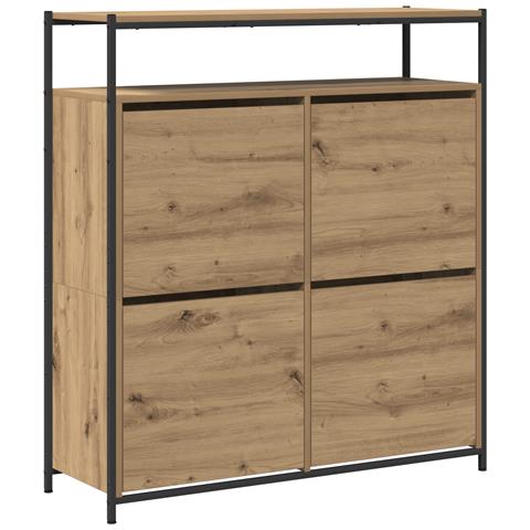 Mobile per scarpe con 4 cassetti a ribalta in rovere artigianale 100x34x112 cm - Foto 1