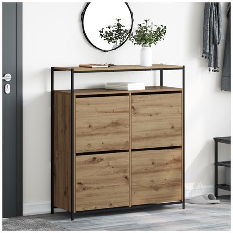 Mobile per scarpe con 4 cassetti a ribalta in rovere artigianale 100x34x112 cm - Foto 2