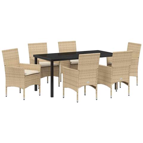 Set da Pranzo per Giardino con cuscino 7 pcs Beige Poly Rattan - Foto 1