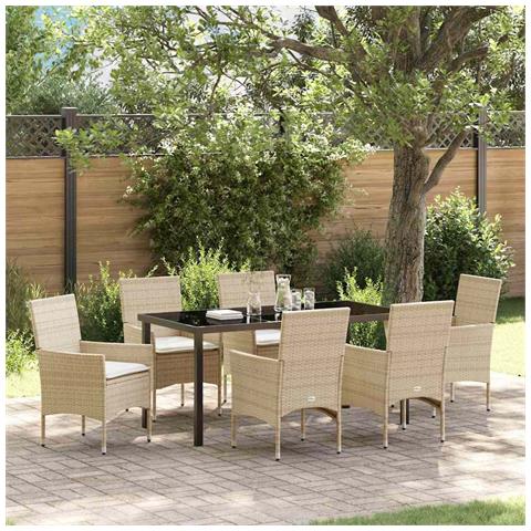 Set da Pranzo per Giardino con cuscino 7 pcs Beige Poly Rattan - Foto 2