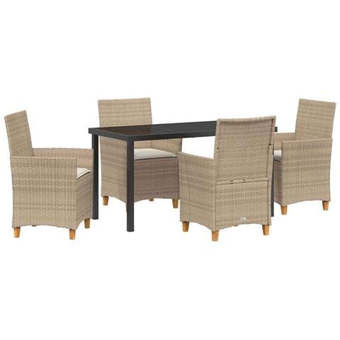 Set da Pranzo per Giardino 5 pcs Beige polyrattan - Foto 1