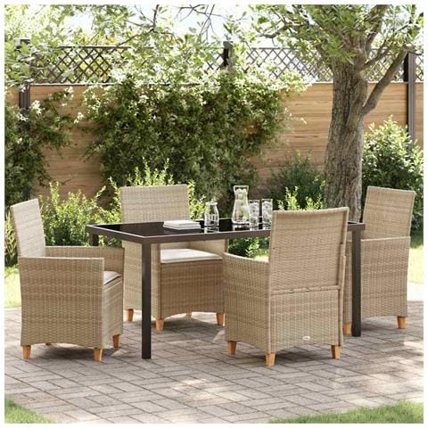 Set da Pranzo per Giardino 5 pcs Beige polyrattan - Foto 2