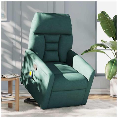 Poltrona Alzapersona Massaggiante Verde Scuro in Tessuto - Foto 2