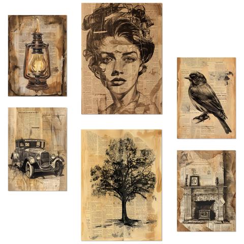 Set Di 6 Stampe Segreti Della Vita Vintage Donna Automobile Dell'uccello Casa With Design Illustrations Shop & Store A3 & A4 Senza Cornice - Foto 1