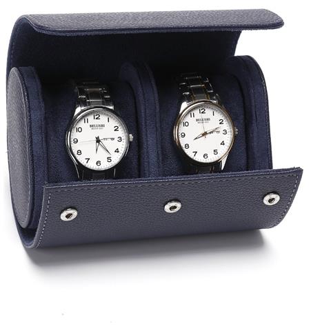 Custodia Portatile In Pelle Pu Blu Profondo Con Motivo Lychee Per 2 Orologi - Organizer Da Viaggio - Foto 1