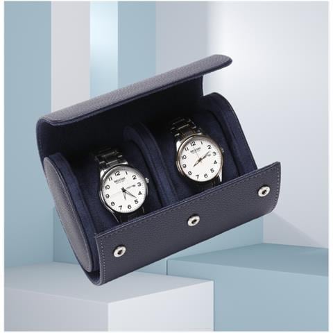 Custodia Portatile In Pelle Pu Blu Profondo Con Motivo Lychee Per 2 Orologi - Organizer Da Viaggio - Foto 2