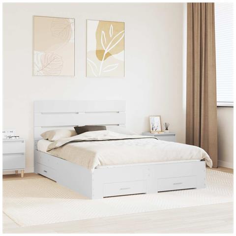 Struttura del letto Bianco 140 x 190 cm Legno multistrato - Foto 2