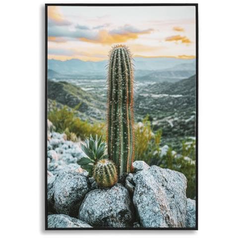Stampa Su Tela Cactus A Paesaggio Desertico Con Cornice, 60x90 Cm - Foto 1