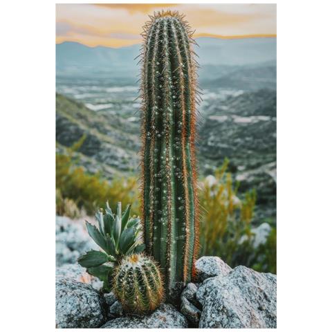 Stampa Su Tela Cactus A Paesaggio Desertico Con Cornice, 60x90 Cm - Foto 2