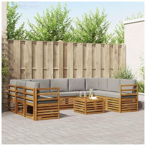 Set divani con cuscino 10 pcs Grigio Naturale e Chiaro - Foto 2