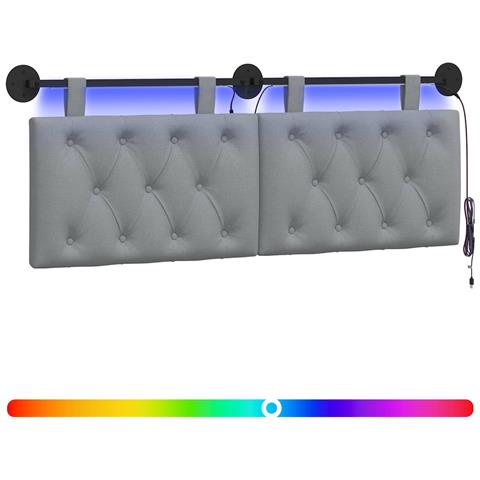 Testiera sospesa Con luce LED Grigio Chiaro Tessuto - Foto 1