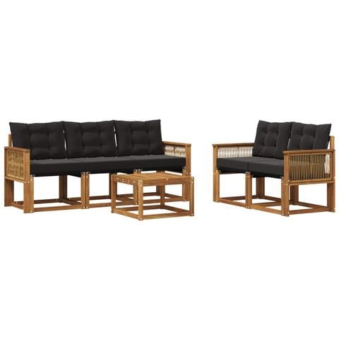 Set di divani da esterno con cuscino 6 pcs Naturale e Nero - Foto 1