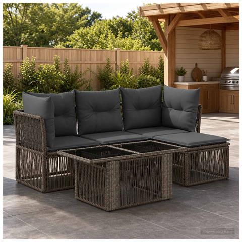 Set Divano da Giardino 5 pz Grigio polyrattan - Foto 2