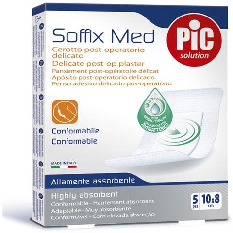 Cerotto Pic Soffix Med in Tnt con Tampone Centrale Assorbente Sterile Monouso 10X8 cm Antibatterico 5 Pezzi - Foto 1
