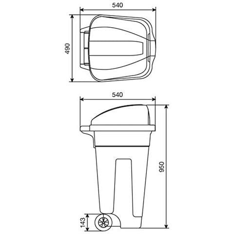 Bidone Raccolta Differenziata 100 Litri Con Ruote - Fondo Grigio E Coperchio A Campana Con Sportello Basculante Rosso - Foto 3