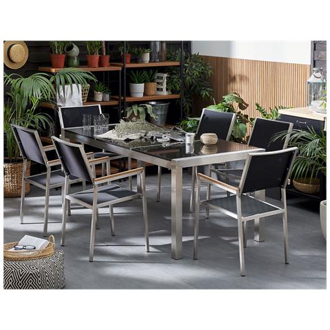 Set Di Tavolo E Sedie Da Giardino In Acciaio, Basalto E Fibra Tessile - Nero Fiammato - 180cm - Grosseto - Foto 28