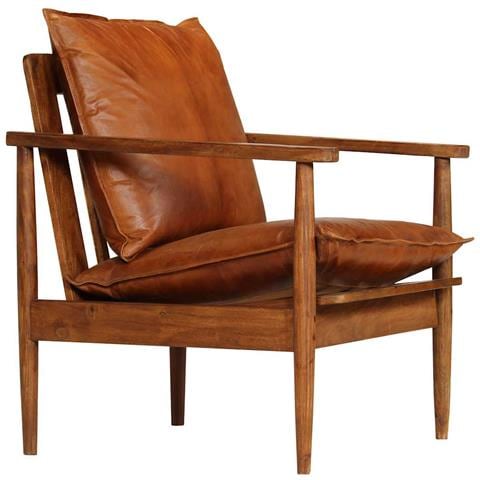 Poltrona In Vera Pelle Con Legno Di Acacia Marrone - Foto 1