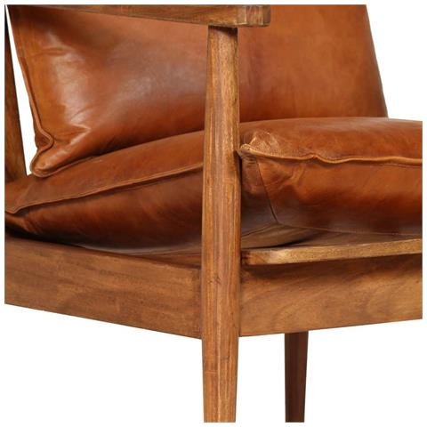 Poltrona In Vera Pelle Con Legno Di Acacia Marrone - Foto 10