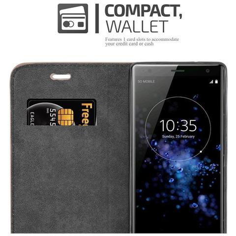 Custodia Compatibile Con Sony Xperia Xz2 In Bruno Caffè - Coperchio Protettiva Con Chiusura Magnetica, Funzione Stand E Tasca Per Le Carte - Foto 2