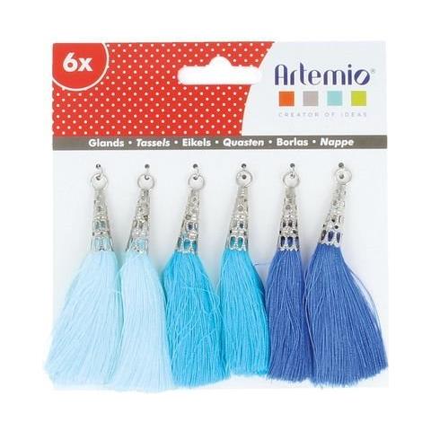 Camaieu Set Di 6 pompon Tassels, Tessile, Blu, 12,5 x 1 x 12,5 cm - Foto 1