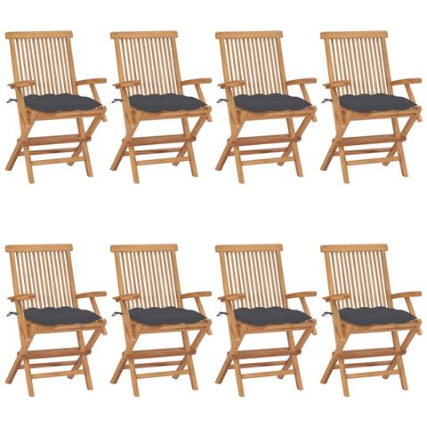 Sedie da Giardino con Cuscini Antracite 8 pz in Massello di Teak - Foto 1