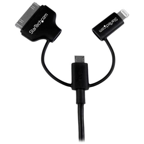 Cavo di ricarica cellulare o Tablet combo 3 in 1 USB a Micro USB / Lightning / 30-pin dock da 1m - Nero - Foto 2