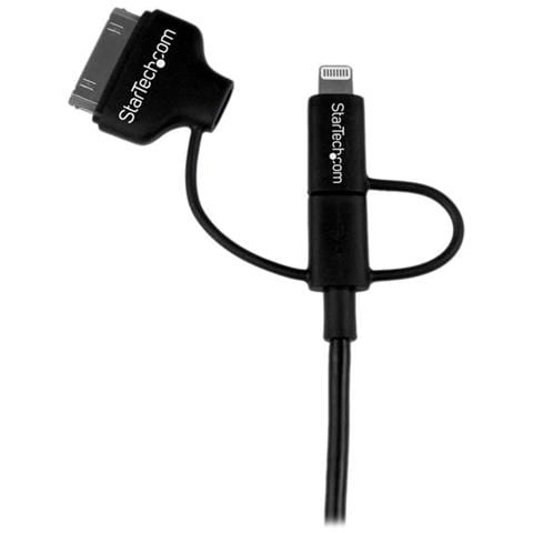 Cavo di ricarica cellulare o Tablet combo 3 in 1 USB a Micro USB / Lightning / 30-pin dock da 1m - Nero - Foto 6