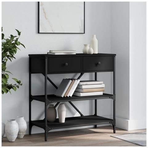 Tavolino Consolle Nero 75x34,5x75 Cm In Legno Multistrato - Foto 6