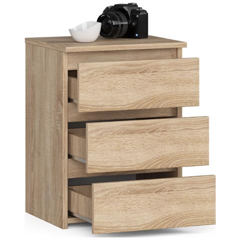 Comodino CL3, 3 cassetti, 40x35x57 cm, Colore Sonoma Quercia - Foto 2