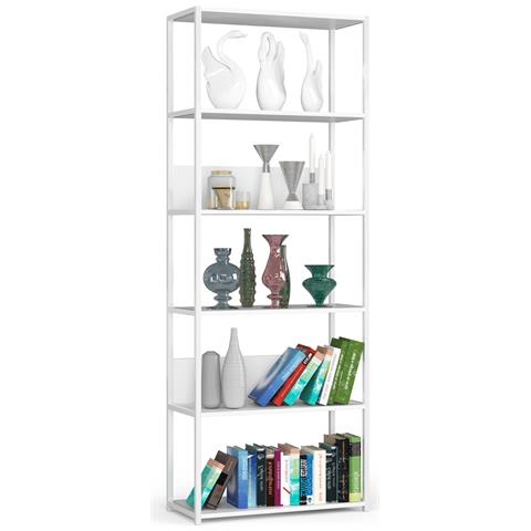 Scaffale stile loft con ripiani in legno, 6 ripiani, 70x32x192 cm, Colore Bianco - Foto 1