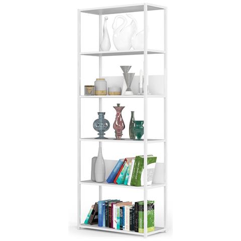 Scaffale stile loft con ripiani in legno, 6 ripiani, 70x32x192 cm, Colore Bianco - Foto 2