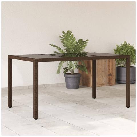 VIDAXL Tavolo Giardino Piano In Vetro Marrone 150x90x75 Cm Polyrattan