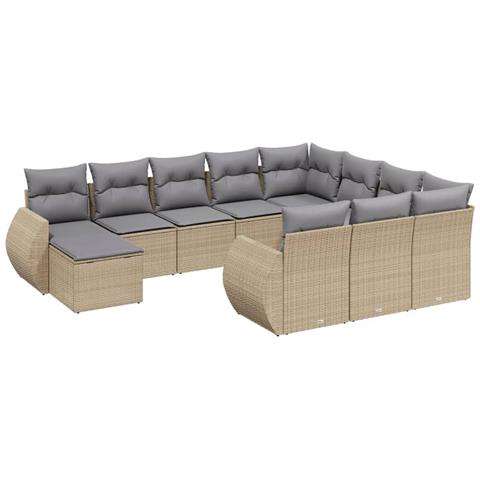 Set Divani Da Giardino 11 Pz Con Cuscini Beige In Polyrattan - Foto 2