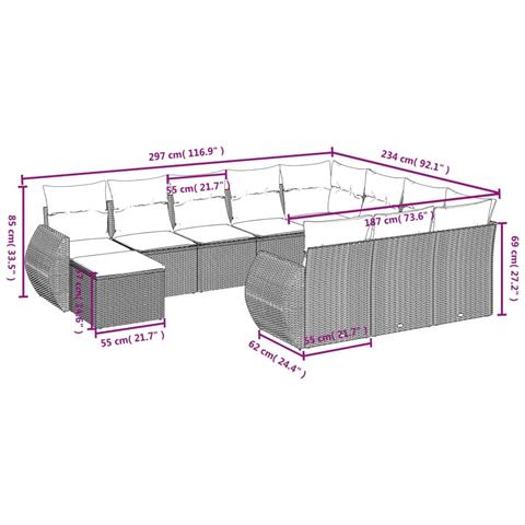 Set Divani Da Giardino 11 Pz Con Cuscini Beige In Polyrattan - Foto 3