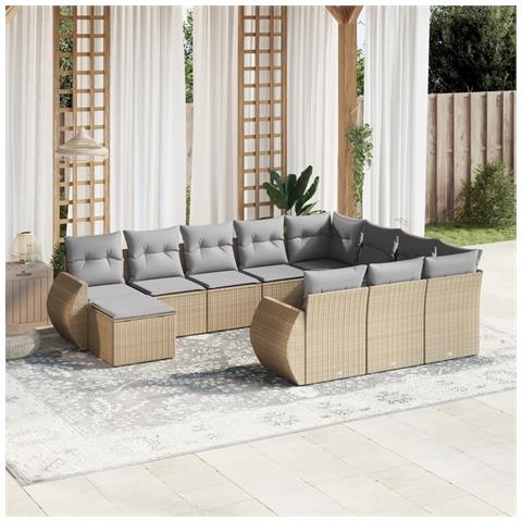 Set Divani Da Giardino 11 Pz Con Cuscini Beige In Polyrattan - Foto 1