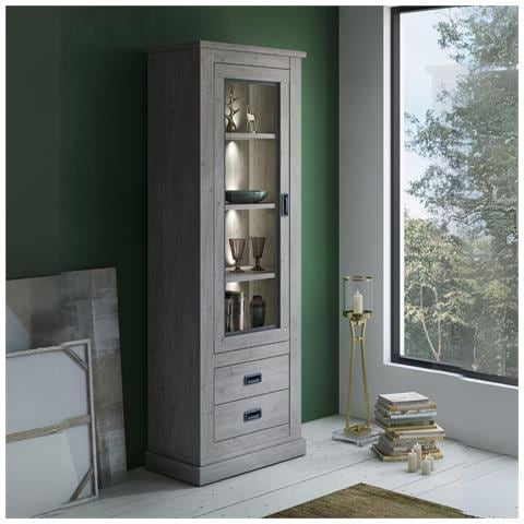 Vetrina Anthony23 Con Anta A Vetro E Due Cassetti Colore Ancona Oak Stile Shabby - Foto 1