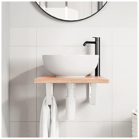 Ripiano A Parete Per Lavabo In Acciaio E Massello Di Rovere - Foto 2