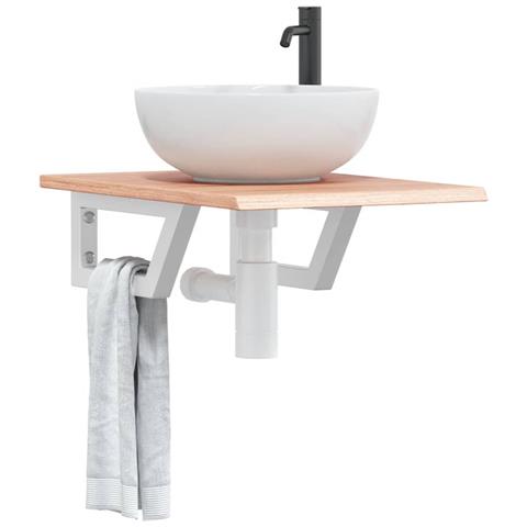 Ripiano A Parete Per Lavabo In Acciaio E Massello Di Rovere - Foto 8